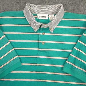 Vintage Gitano Polo Shirt Mens XL Teal Orange Striped Golf Preppy Retro 90s Y2K